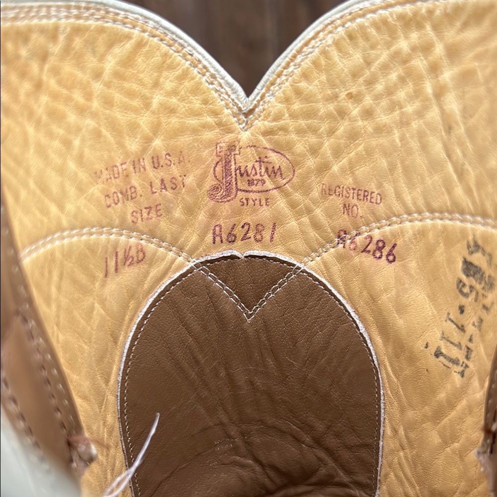 Justin Ropers Classic Tan Leather Cowboy Boots Goodyear Oil Resistant Sole Work - Picture 9 of 16